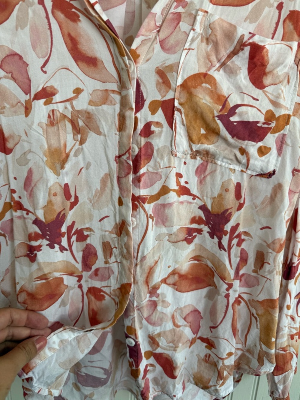 Cloth & Stone Watercolor Floral Button-Up Shirt Size Small Pink & Rust - Picture 3 of 5